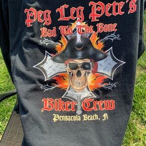 Motorcycle Black Pirate Skull Graphic Long Sleeve Shirt from Peg Leg Pete’s